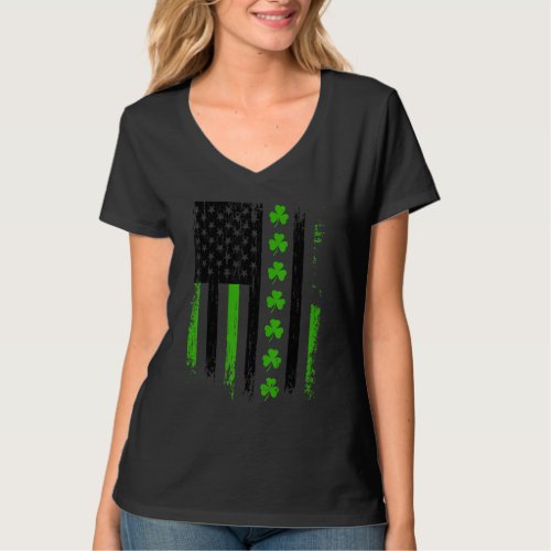 American Flag Shamrock Lucky C Irish St Patricks  T_Shirt