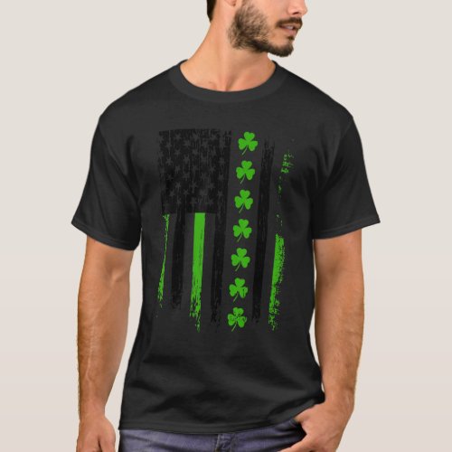 American Flag Shamrock Lucky C Irish St Patricks  T_Shirt