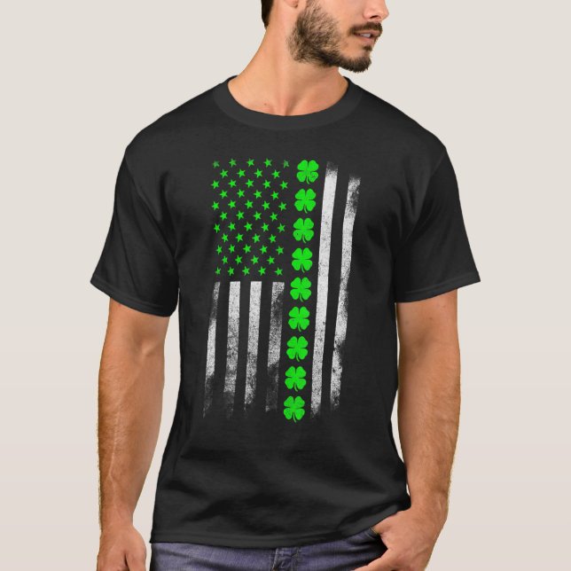 American Flag Shamrock St Patricks Day T-Shirt (Front)