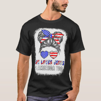 American Flag She Loves Jesus America Too Christia T-Shirt