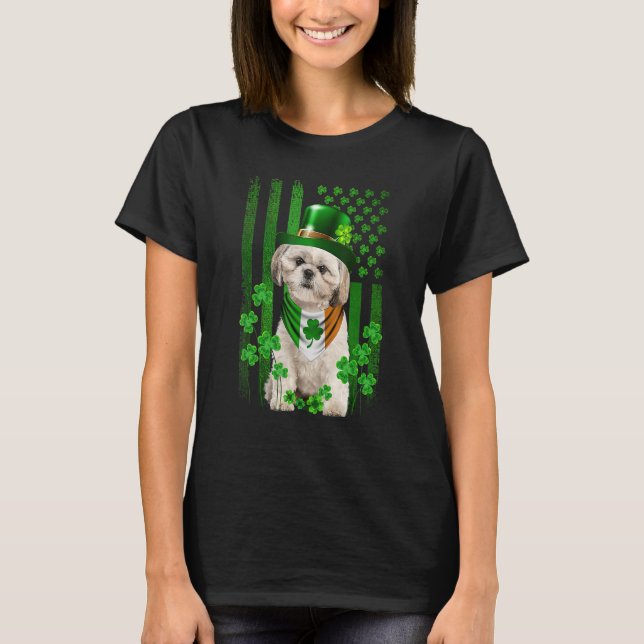 American Flag Shih Tzu Dog Hat Irish St Patricks D T-Shirt (Front)