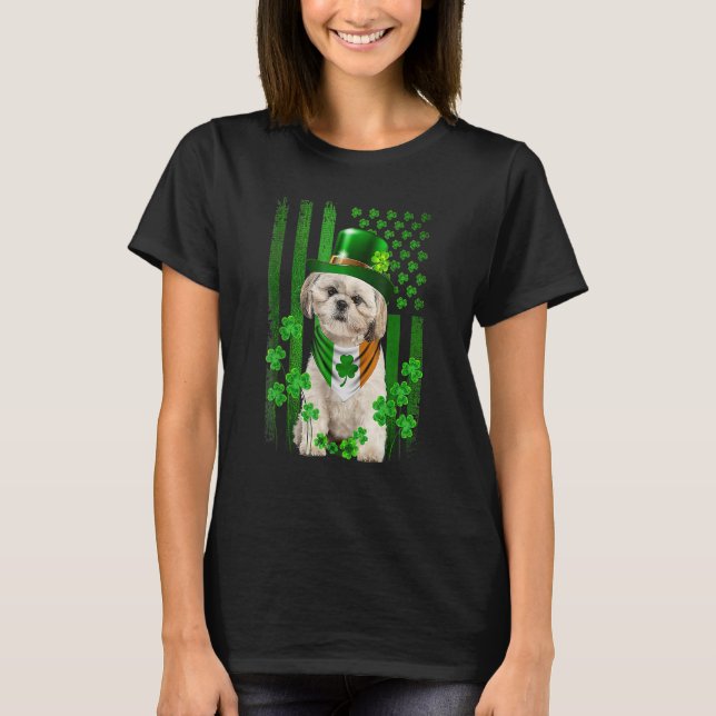 American Flag Shih Tzu Dog Hat Irish St Patricks D T-Shirt (Front)