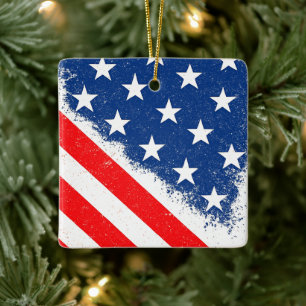 American Flag Shirt USA Patriotic Star Stripes Ceramic Ornament