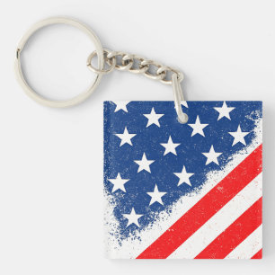 American Flag Shirt USA Patriotic Star Stripes Keychain