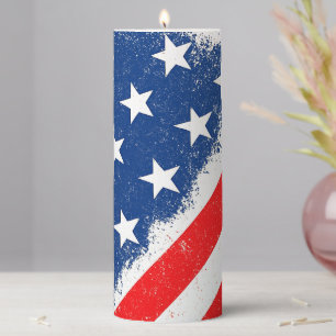 American Flag Shirt USA Patriotic Star Stripes Pillar Candle