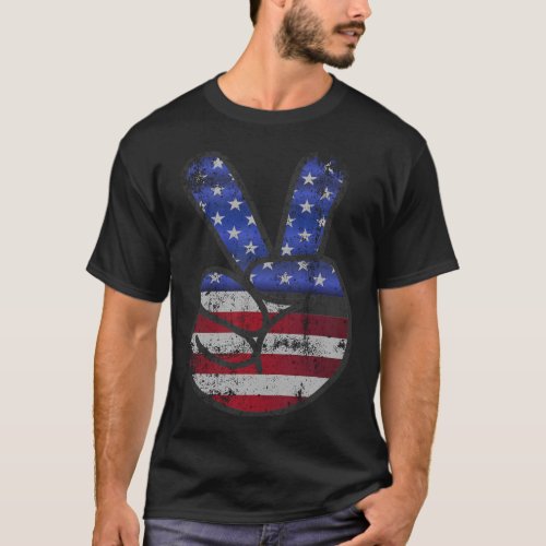 American Flag Shirt USA Vintage Peace Sign 4th of