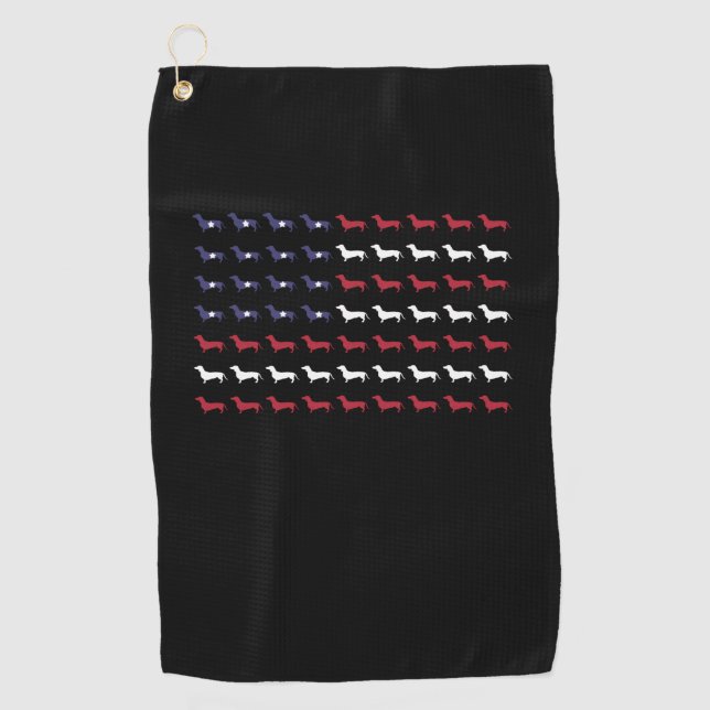 American Flag Silhouette Dachshund 4th Of July Golf Towel (Front)