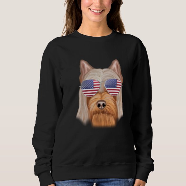 American Flag Silky Terrier Dog America Pocket Sweatshirt (Front)