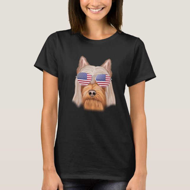 American Flag Silky Terrier Dog America Pocket T-Shirt (Front)