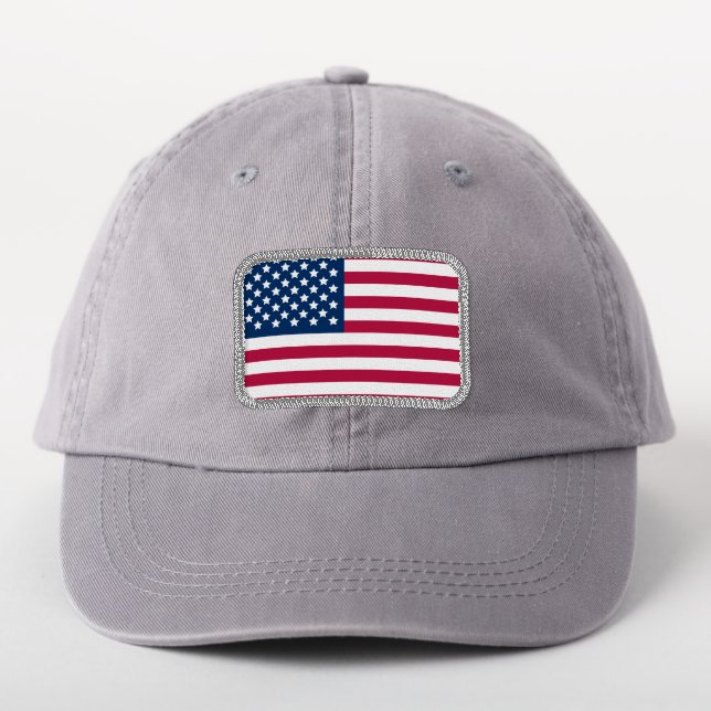 American Flag Silver Border USA Patriotic Patch (On Headwear)