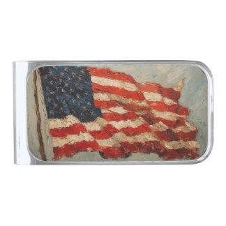 American Flag Silver Finish Money Clip