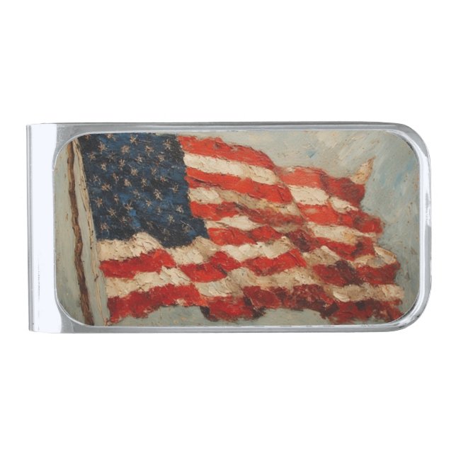 American Flag Silver Finish Money Clip (Front)