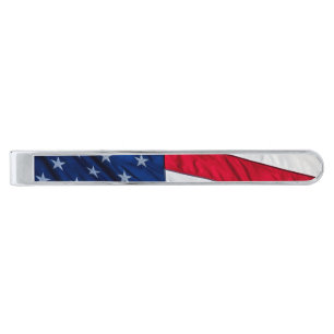 American Flag Silver Finish Tie Bar