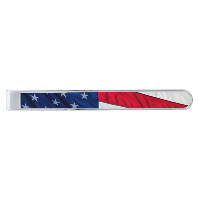 American Flag Silver Finish Tie Bar (Front)