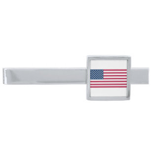 American flag silver finish tie bar