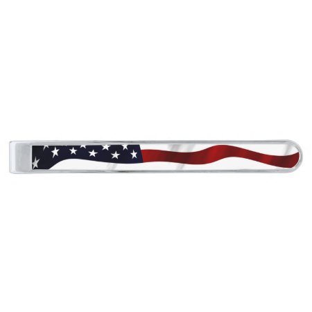 American Flag Silver Finish Tie Bar
