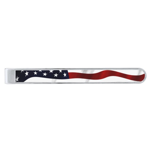American Flag Silver Finish Tie Bar (Front)