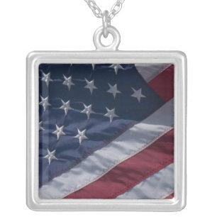 American flag. silver plated necklace