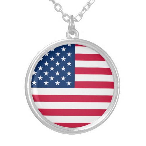 American Flag Silver Plated Necklace USA