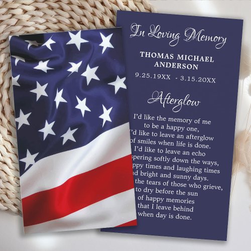 American Flag Simple Funeral Memorial Prayer Card