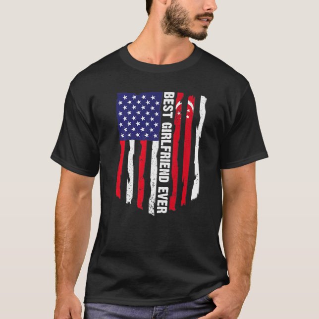 American Flag & Singapore Flag Best Girlfriend Eve T-Shirt (Front)