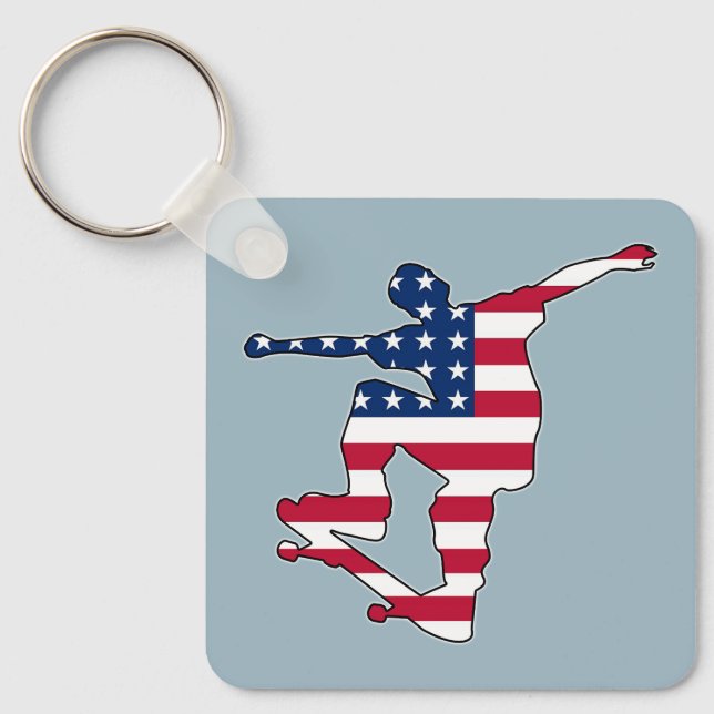 American flag skateboarder keychain (Front)