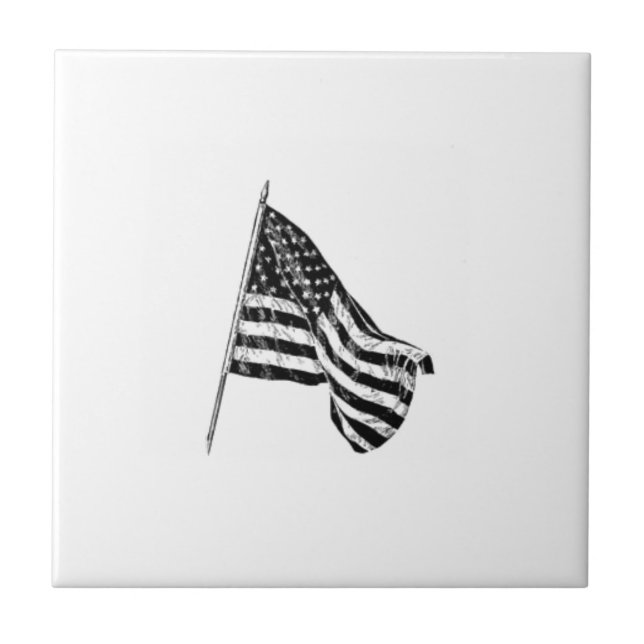 American Flag Sketch Ceramic Tile (Front)