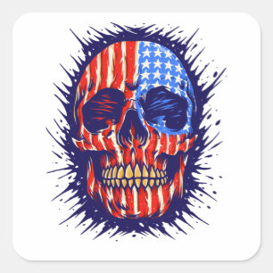 American Flag Skull Art - Gold Dental Gift Square Sticker
