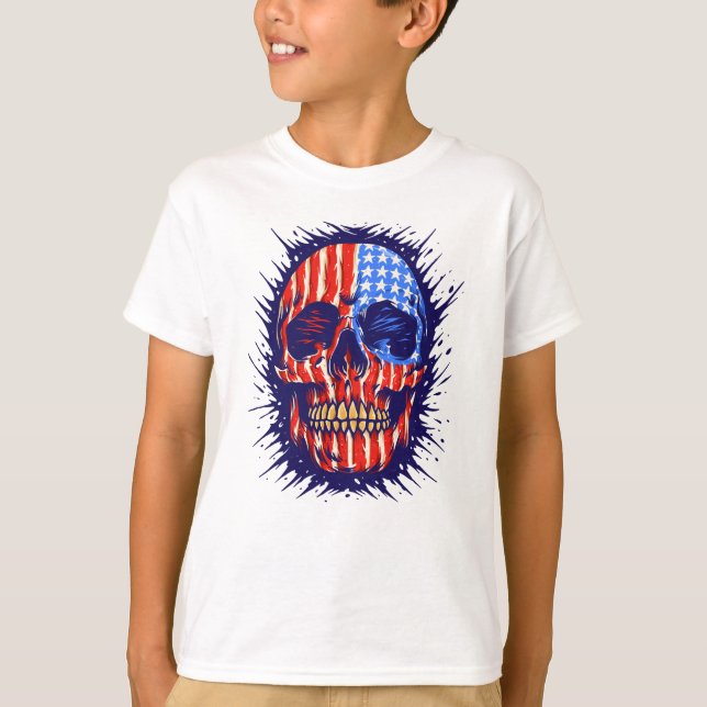 American Flag Skull Art - Gold Dental Gift T-Shirt (Front)