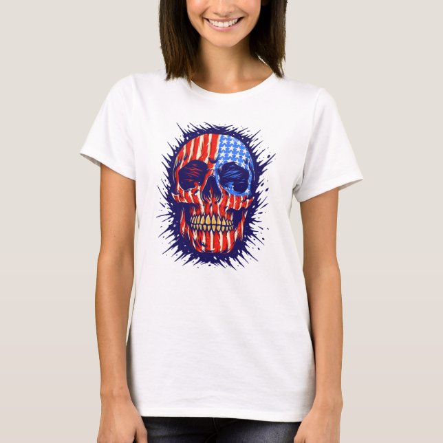 American Flag Skull Art - Gold Dental Gift T-Shirt (Front)