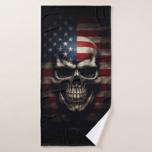 American Flag Skull Bath Towel