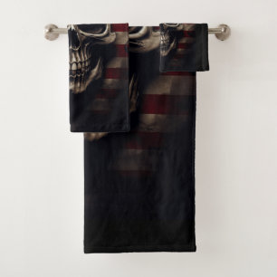 American Flag Skull Bath Towel Set