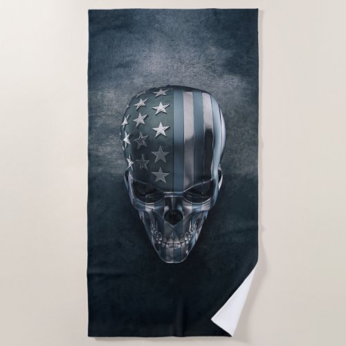 American Flag Skull Beach Towel