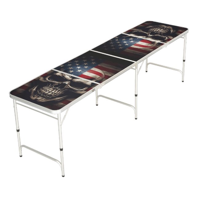 American Flag Skull  Beer Pong Table (Angled)