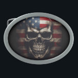 American Flag Skull  Belt Buckle<br><div class="desc">Step into the realm of patriotic fervor with our collection featuring the iconic American Flag Human Skull design. This emblem of unwavering loyalty and national pride is now available across a range of stunning products, each meticulously crafted to capture the essence of resilience and honor. From eye-catching wall art to...</div>