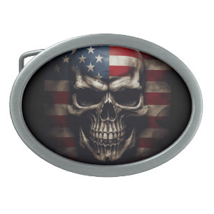 American Flag Skull Belt Buckle