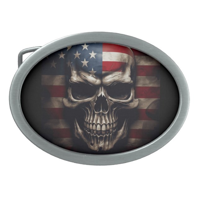 American Flag Skull  Belt Buckle (Front)