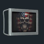 American Flag Skull  Belt Buckle<br><div class="desc">Step into the realm of patriotic fervor with our collection featuring the iconic American Flag Human Skull design. This emblem of unwavering loyalty and national pride is now available across a range of stunning products, each meticulously crafted to capture the essence of resilience and honor. From eye-catching wall art to...</div>