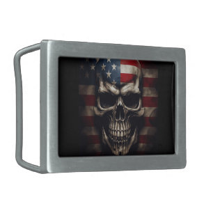 American Flag Skull Belt Buckle