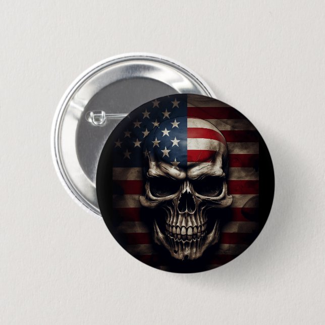 American Flag Skull  Button (Front & Back)