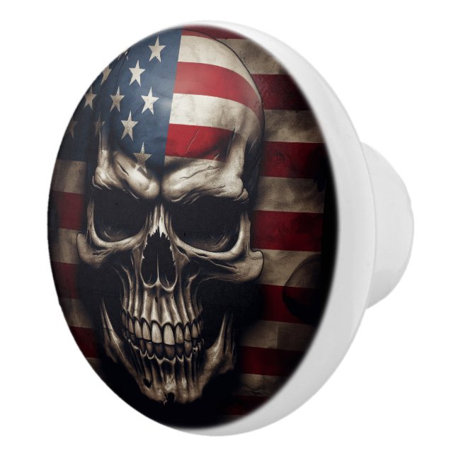 American Flag Skull  Ceramic Knob (Right)