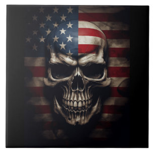 American Flag Skull Ceramic Tile