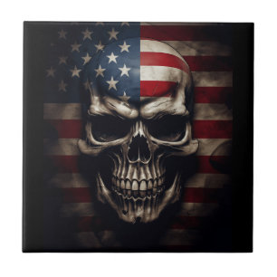 American Flag Skull  Ceramic Tile