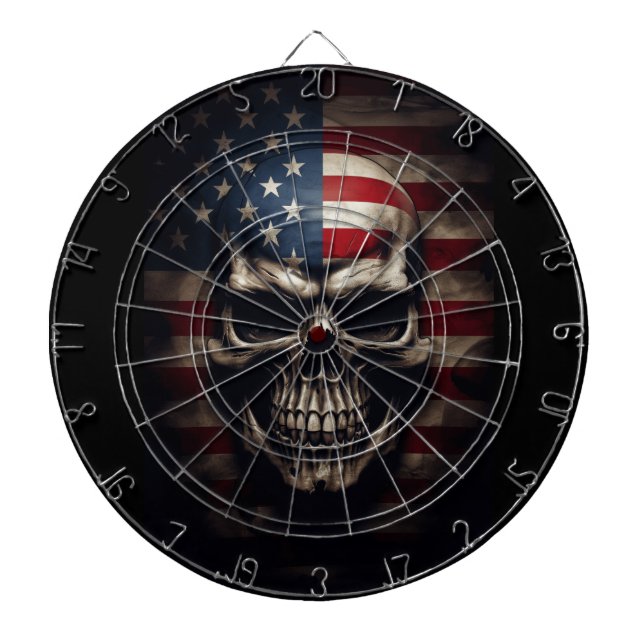 American Flag Skull  Dart Board (Front)