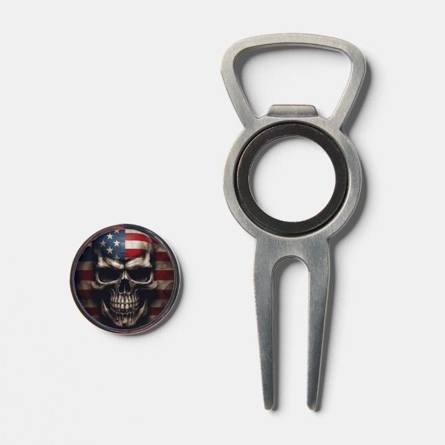 American Flag Skull  Divot Tool (Front (Open))