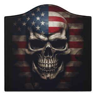 American Flag Skull  Door Sign