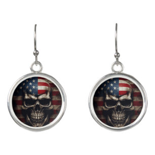 American Flag Skull Earrings