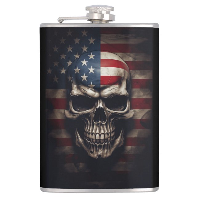 American Flag Skull  Flask (Front)