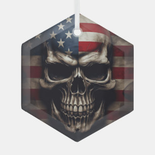 American Flag Skull Glass Ornament