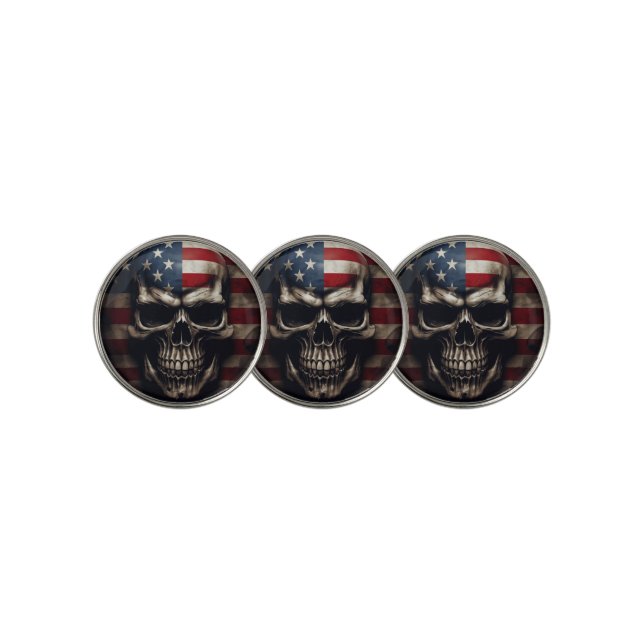American Flag Skull  Golf Ball Marker (3 Up)